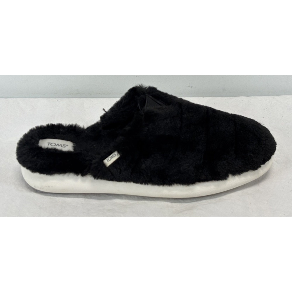 Toms Alpargata Mallow Mule Fluff Slippers Black Faux Fur Women's Size 8.5 Fuzzy